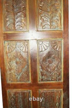 Vintage BARNDOOR Rustic Farmhouse Door India Carved Teak PANEL Blue HEADBOARD