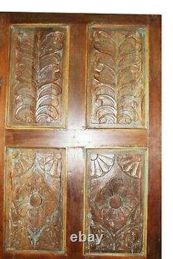 Vintage BARNDOOR Rustic Farmhouse Door India Carved Teak PANEL Blue HEADBOARD