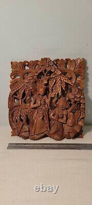Vintage Bali Balinese Wood Carved Still Life Rama Sita Ramayana Hindu