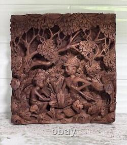 Vintage Balinese Bali Wooden Hand Carved High Relief 3D Wall Art Panel Wood #780