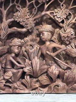 Vintage Balinese Bali Wooden Hand Carved High Relief 3D Wall Art Panel Wood #780