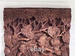 Vintage Balinese Bali Wooden Hand Carved High Relief 3D Wall Art Panel Wood #780