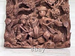 Vintage Balinese Bali Wooden Hand Carved High Relief 3D Wall Art Panel Wood #780