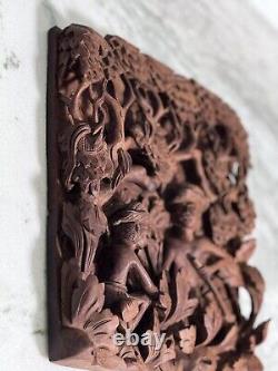 Vintage Balinese Bali Wooden Hand Carved High Relief 3D Wall Art Panel Wood #780