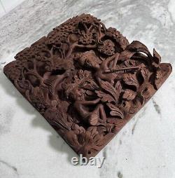 Vintage Balinese Bali Wooden Hand Carved High Relief 3D Wall Art Panel Wood #780