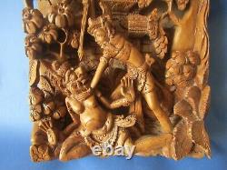 Vintage Balinese Carved Wood Panel Ancien Panneau Bois Bali Indonesie