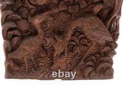 Vintage Balinese Carved Wood Panel The Stork & Crab From Tantri Kamandaka 14