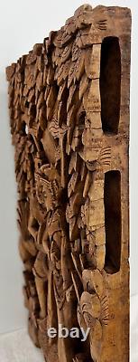 Vintage Balinese Carved Wood Sculpture Wall Panel Rama & Sita