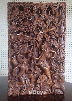 Vintage Balinese Wedding Ceremony Relief Panel Bali Hand carved wood Bali Art