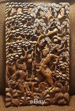 Vintage Balinese Wedding Ceremony Relief Panel Bali Hand carved wood Bali Art