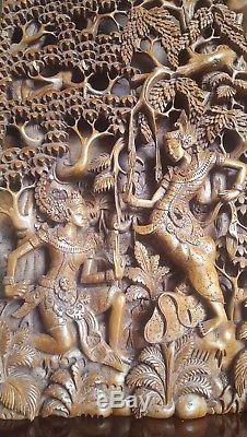 Vintage Balinese Wedding Ceremony Relief Panel Bali Hand carved wood Bali Art