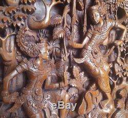 Vintage Balinese Wedding Ceremony Relief Panel Bali Hand carved wood Bali Art
