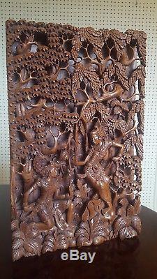 Vintage Balinese Wedding Ceremony Relief Panel Bali Hand carved wood Bali Art