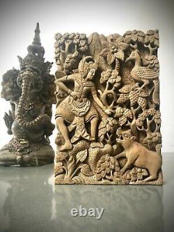 Vintage Balinese Wood Panel, Hand-carved. Scene From A Mythological Epic Poem