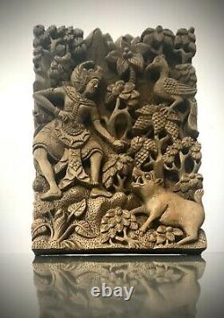 Vintage Balinese Wood Panel, Hand-carved. Scene From A Mythological Epic Poem