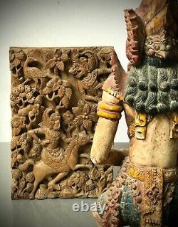 Vintage Balinese Wood Panel, Hand-carved. Scene From A Mythological Epic Poem