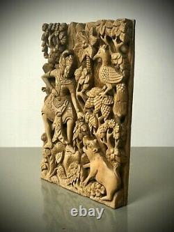 Vintage Balinese Wood Panel, Hand-carved. Scene From A Mythological Epic Poem