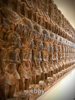 Vintage Balinese Wood Panel, Hand-carved. Scene From A Mythological Epic Poem