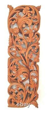 Vintage Carved Relief 3d Teak Panel Lotus Wall Art Balinese / Thai / Indian