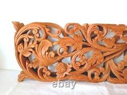 Vintage Carved Relief 3d Teak Panel Lotus Wall Art Balinese / Thai / Indian