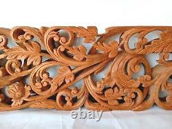 Vintage Carved Relief 3d Teak Panel Lotus Wall Art Balinese / Thai / Indian