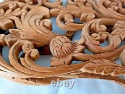 Vintage Carved Relief 3d Teak Panel Lotus Wall Art Balinese / Thai / Indian