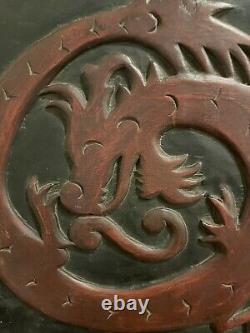 Vintage Carved Wood Dragon Panel