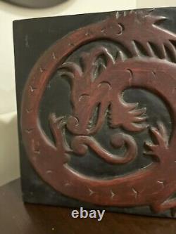 Vintage Carved Wood Dragon Panel