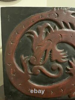 Vintage Carved Wood Dragon Panel