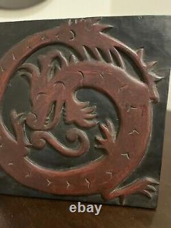 Vintage Carved Wood Dragon Panel