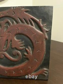 Vintage Carved Wood Dragon Panel