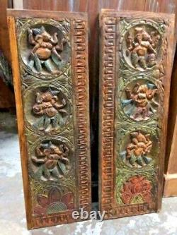 Vintage Carved Wood Ganesha Wall Panel PAIR, Indian Art, Yoga Sculpture, WallArT