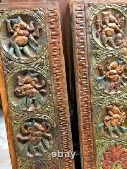 Vintage Carved Wood Ganesha Wall Panel PAIR, Indian Art, Yoga Sculpture, WallArT