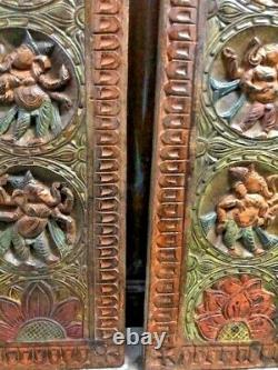 Vintage Carved Wood Ganesha Wall Panel PAIR, Indian Art, Yoga Sculpture, WallArT