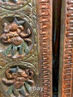 Vintage Carved Wood Ganesha Wall Panel PAIR, Indian Art, Yoga Sculpture, WallArT