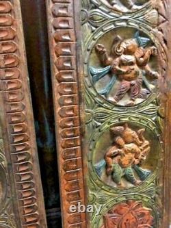 Vintage Carved Wood Ganesha Wall Panel PAIR, Indian Art, Yoga Sculpture, WallArT