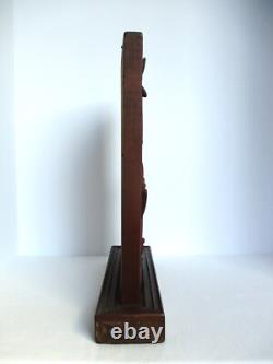 Vintage Carved Wood Panel Hands & Box of Insects Dragonfly Moth Teak Sculpture