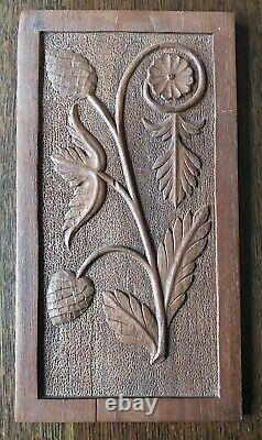 Vintage Carved Wooden Panel Hanging Plaque Floral Grasses Design, 20.5 x 38cm