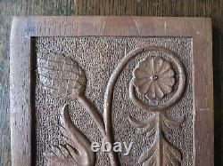 Vintage Carved Wooden Panel Hanging Plaque Floral Grasses Design, 20.5 x 38cm