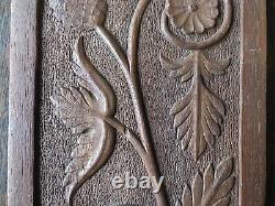 Vintage Carved Wooden Panel Hanging Plaque Floral Grasses Design, 20.5 x 38cm