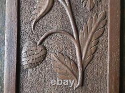 Vintage Carved Wooden Panel Hanging Plaque Floral Grasses Design, 20.5 x 38cm