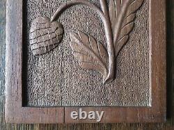 Vintage Carved Wooden Panel Hanging Plaque Floral Grasses Design, 20.5 x 38cm