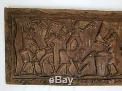 Vintage Carved Wooden Relief Panel Wall Plaque African South American Tribal 40