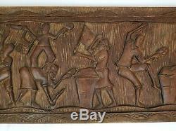 Vintage Carved Wooden Relief Panel Wall Plaque African South American Tribal 40
