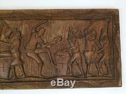 Vintage Carved Wooden Relief Panel Wall Plaque African South American Tribal 40