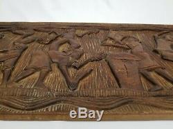 Vintage Carved Wooden Relief Panel Wall Plaque African South American Tribal 40