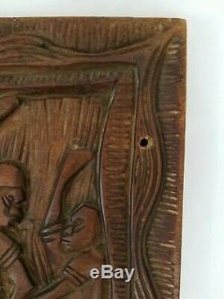 Vintage Carved Wooden Relief Panel Wall Plaque African South American Tribal 40