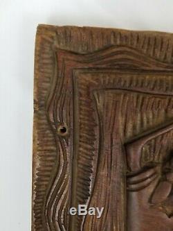 Vintage Carved Wooden Relief Panel Wall Plaque African South American Tribal 40