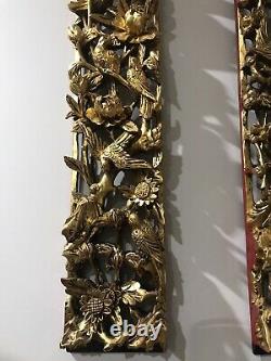 Vintage Chinese Antique Wood Carved Panels