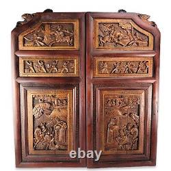 Vintage Chinese Carved Door Panels Lacquer Wood Wall Panel Art 33 Tall 3D